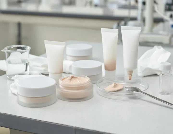 tinted moisturizer for mature skin on a cosmetics bench, illustration only